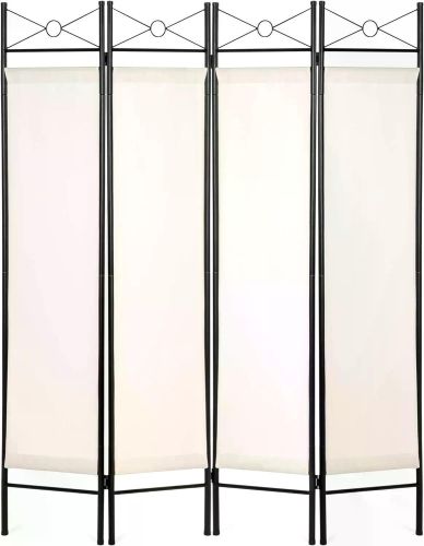 6ft 4-Panel Folding Privacy Screen Room Divider Multipurpose Decoration Accent W/Steel Frame, Lightweight Design - White