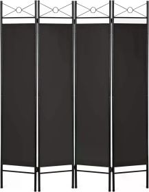 6ft 4-Panel Folding Privacy Screen Room Divider Multipurpose Decoration Accent W/Steel Frame, Lightweight Design - White (Color: Black)